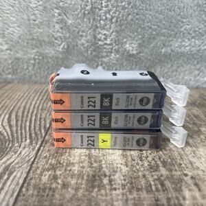 3 Genuine Canon Pixma 221 Black Yellow Ink Cartridges CLI-221